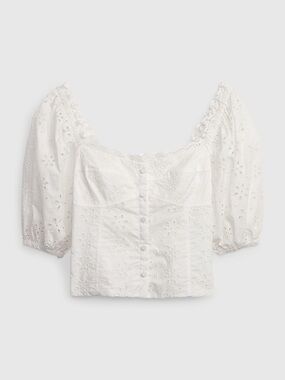 NWOT GAP Puff Sleeve Eyelet Top White XXS